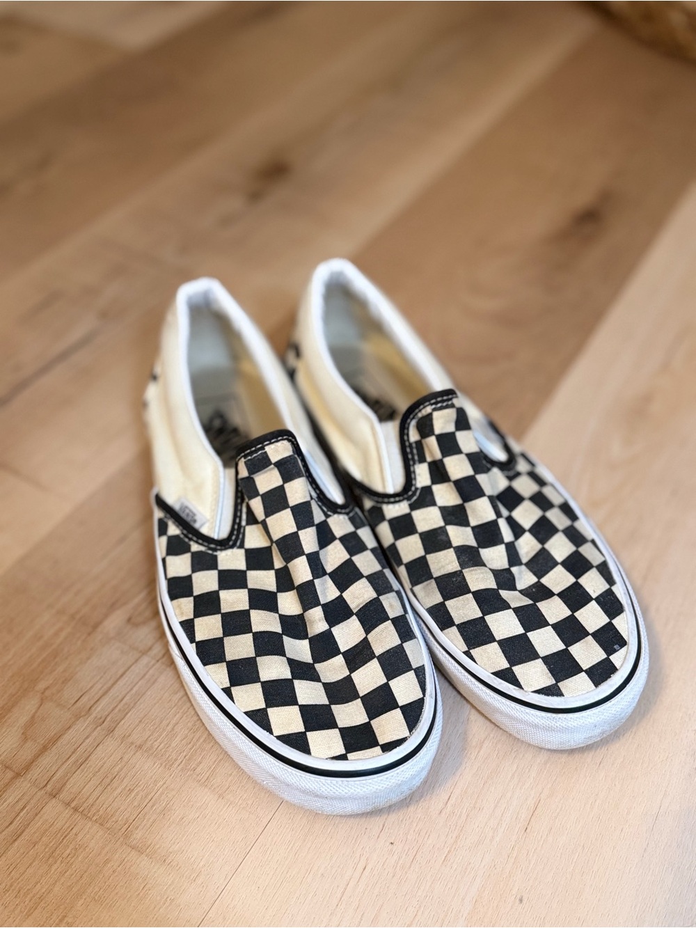 Vans Slip-On Checker Shoes - Black & Cream